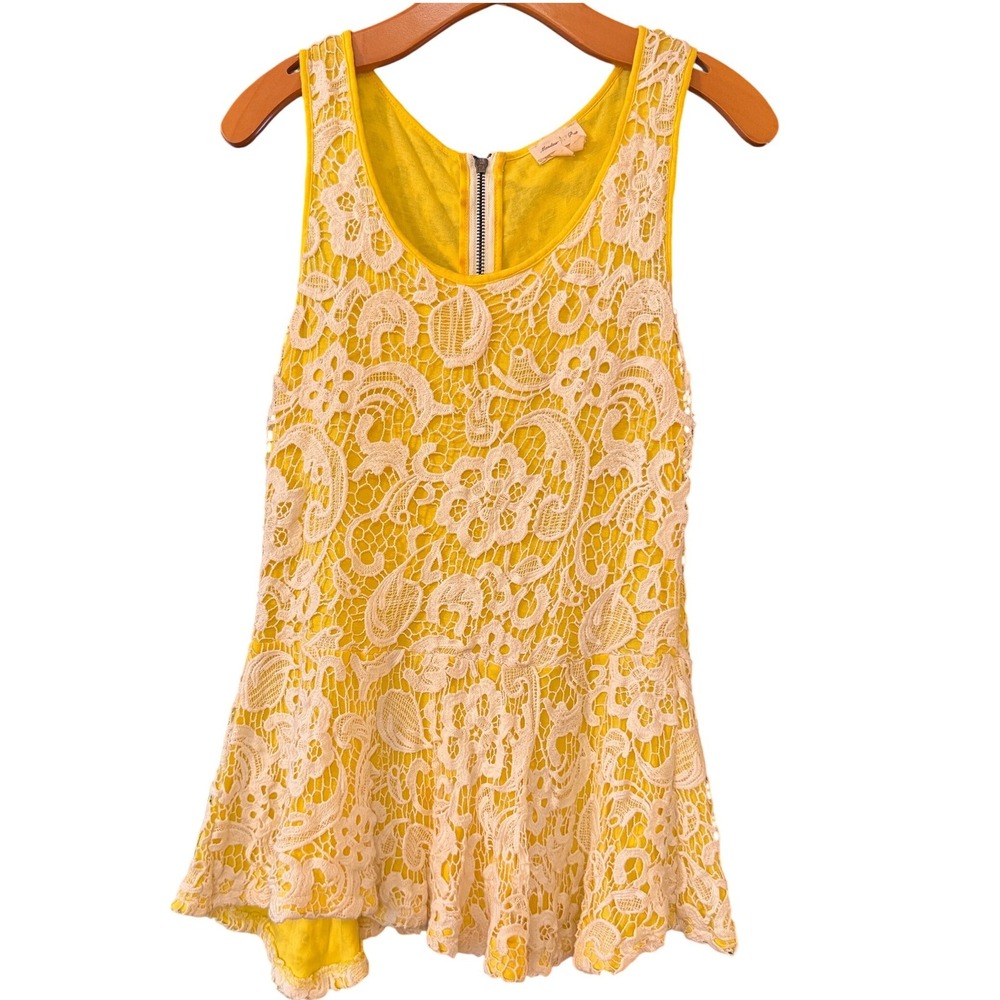Anthropologie Meadow Rue Emilia Yellow Lace Peplum Tank Top Sleeveless Small